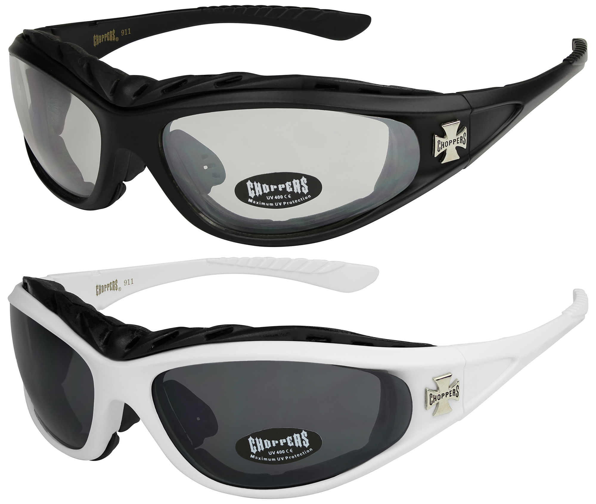 2er Pack Choppers 911 Locs Rad Brille Sonnenbrille Männer Frauen schwarz silber 