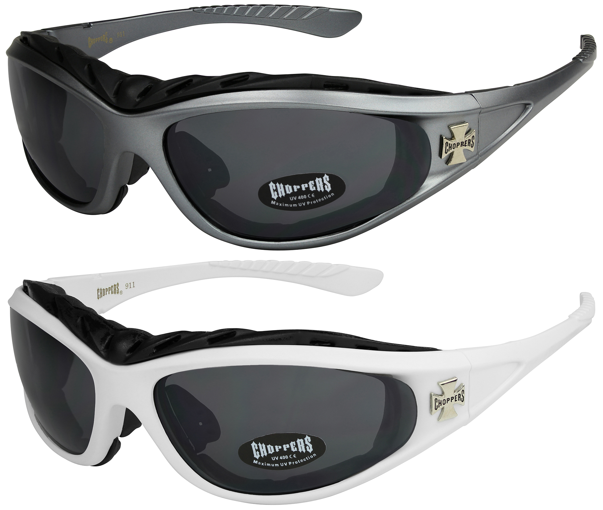 2er Pack Choppers 911 Locs Fahrradbrille Sonnenbrille Herren Damen schwarz grau 