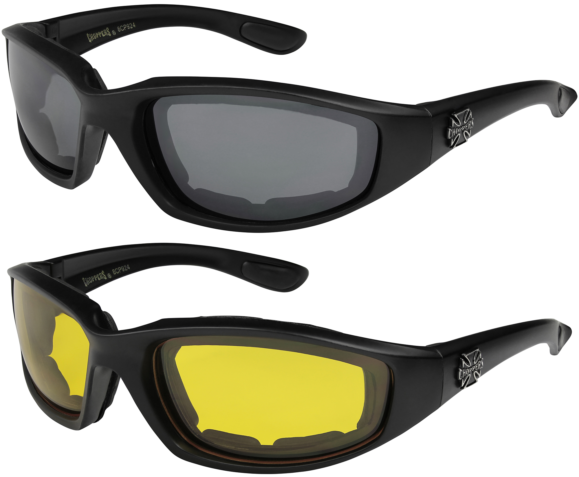 2er Pack Locs 6608 Choppers Biker Brille Sonnenbrille Männer Frauen schwarz weiß 