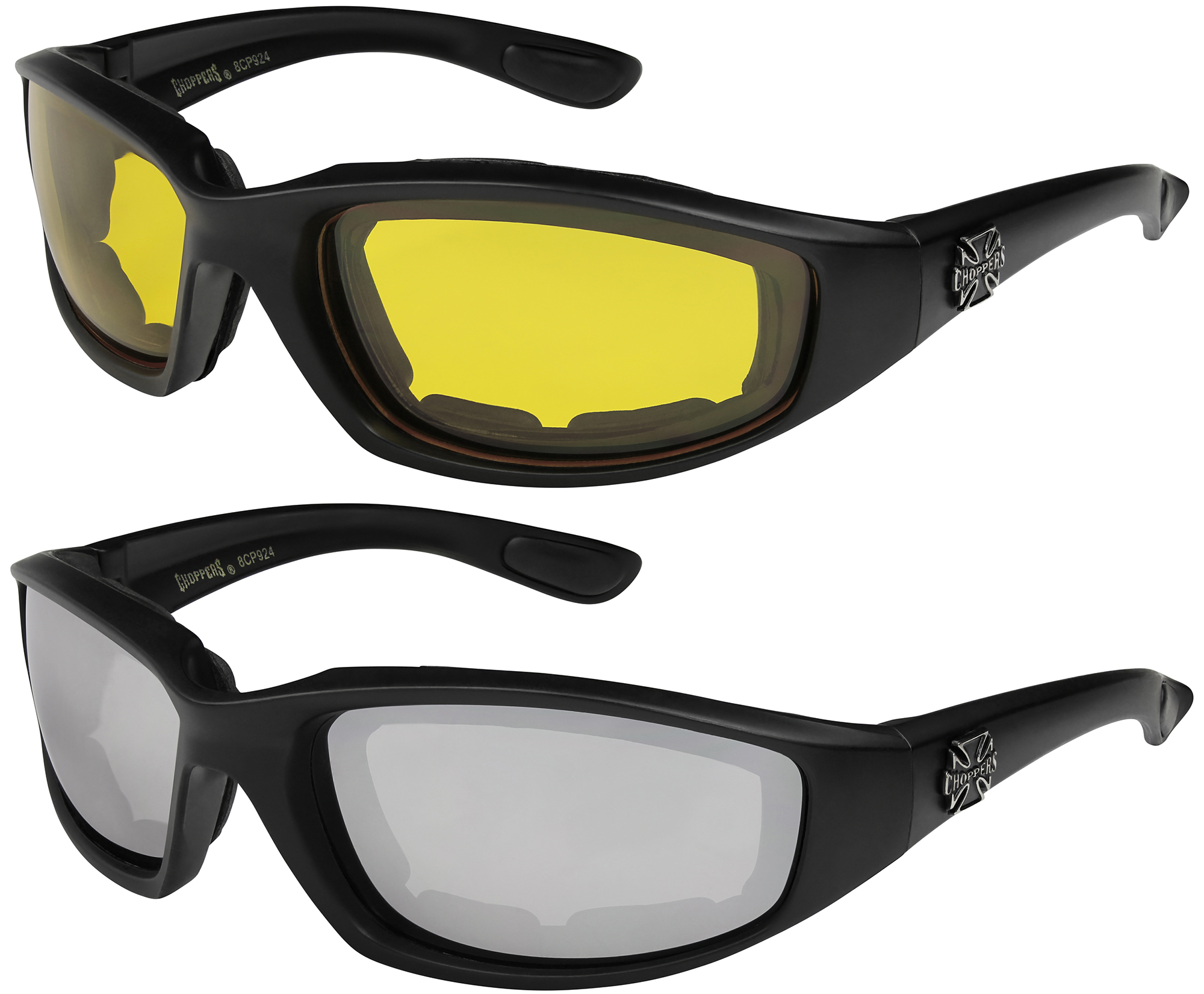 2er Pack Locs 9078 Choppers Bikerbrille Sonnenbrille Herren Damen schwarz weiß 