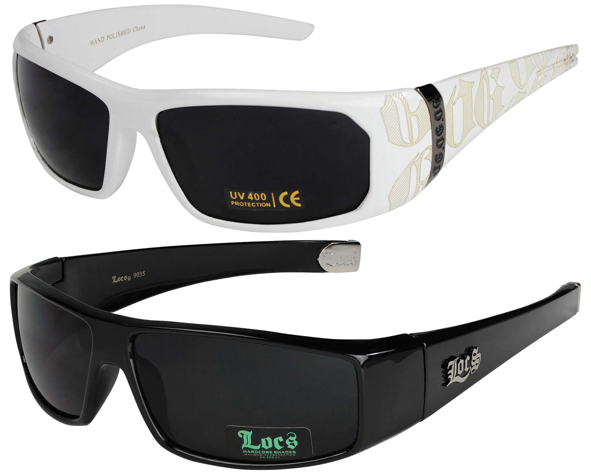 2er Pack Locs 9035 Choppers Sportbrille Sonnenbrille Männer Frauen schwarz weiß 