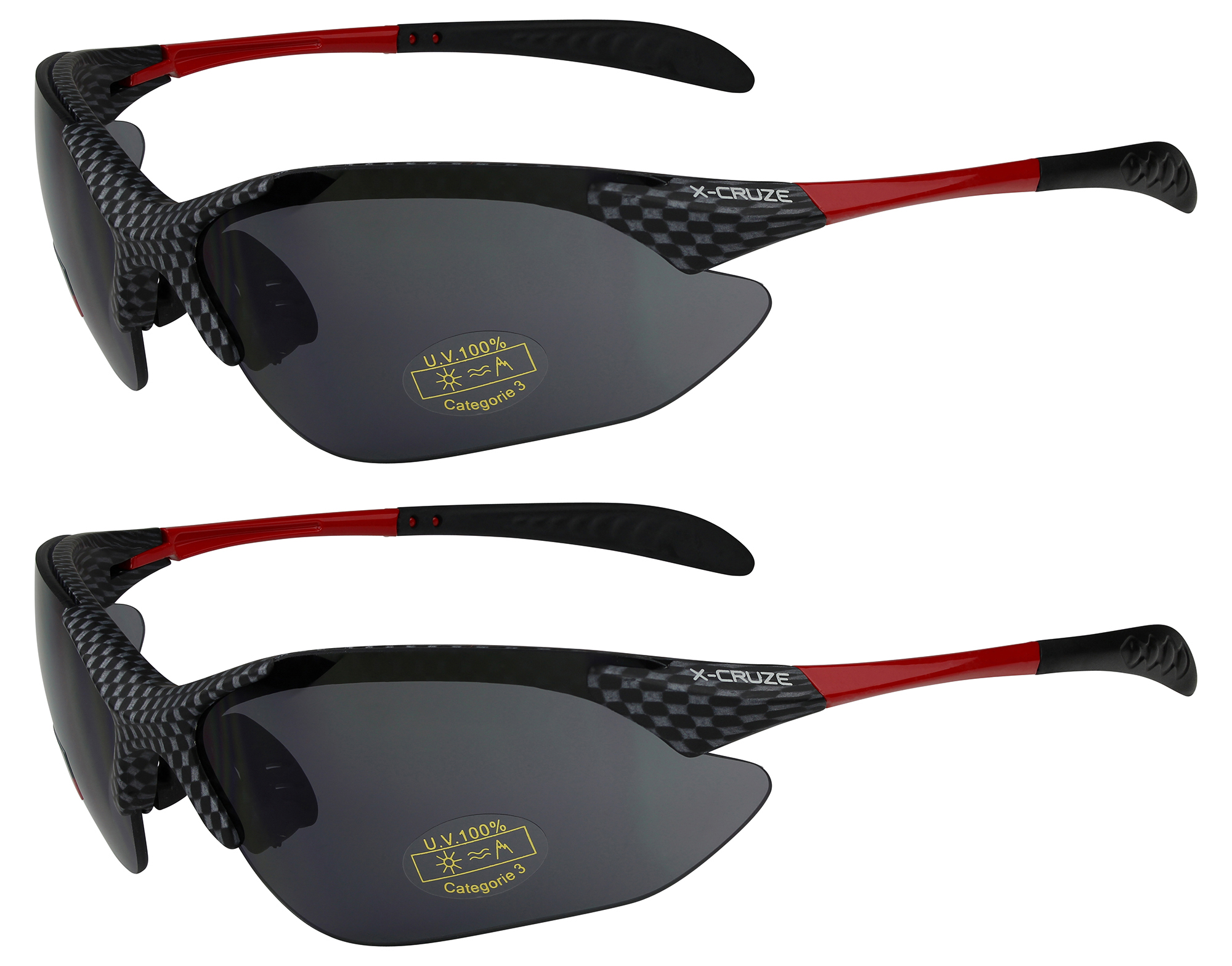 2er Pack X-CRUZE® Fahrradbrille Bikerbrille Sonnenbrille Brille Herren Damen rot 
