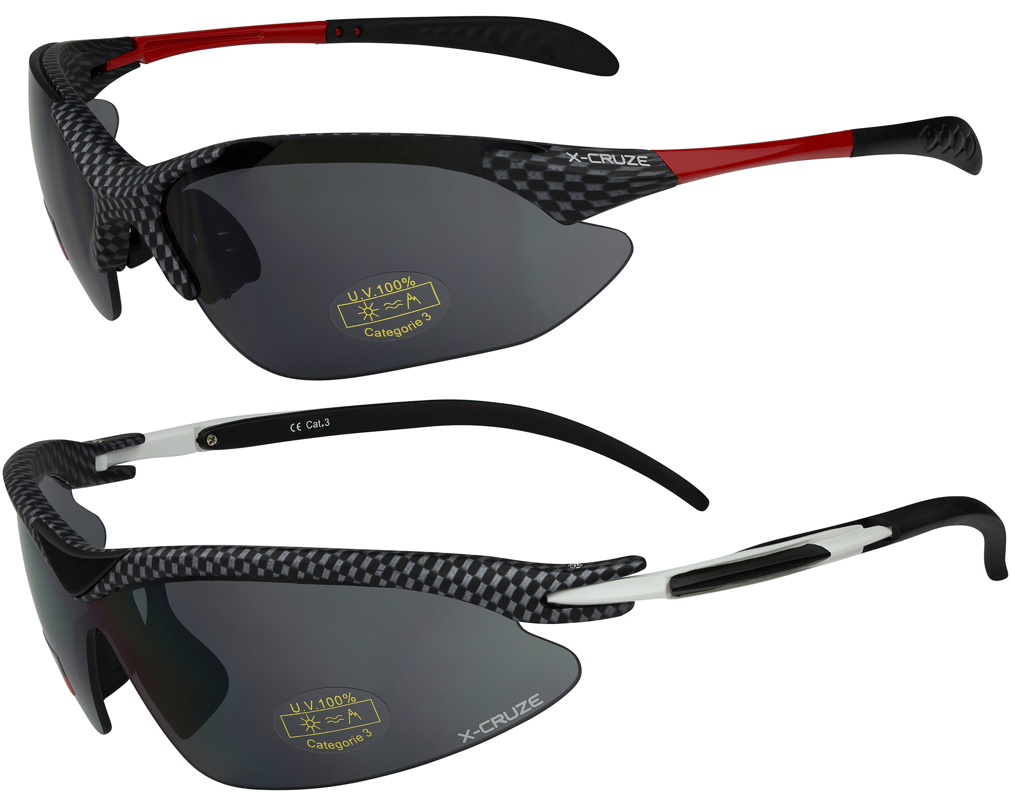 2er Pack X-CRUZE® Fahrradbrille Ski Sonnenbrille Brille Herren Damen schwarz rot 