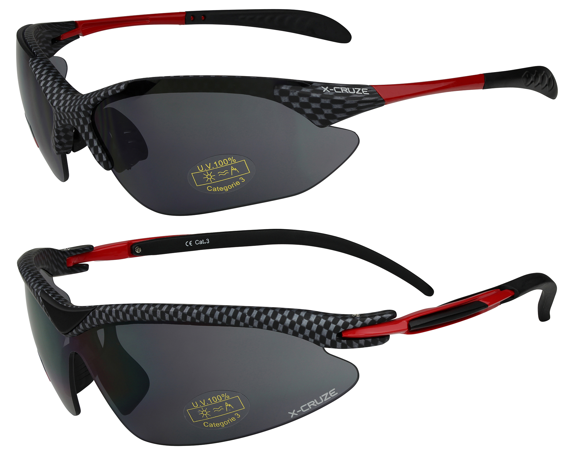 2er Pack X-CRUZE® Fahrrad Rad Sonnenbrille Brille Männer Frauen schwarz weiß rot 