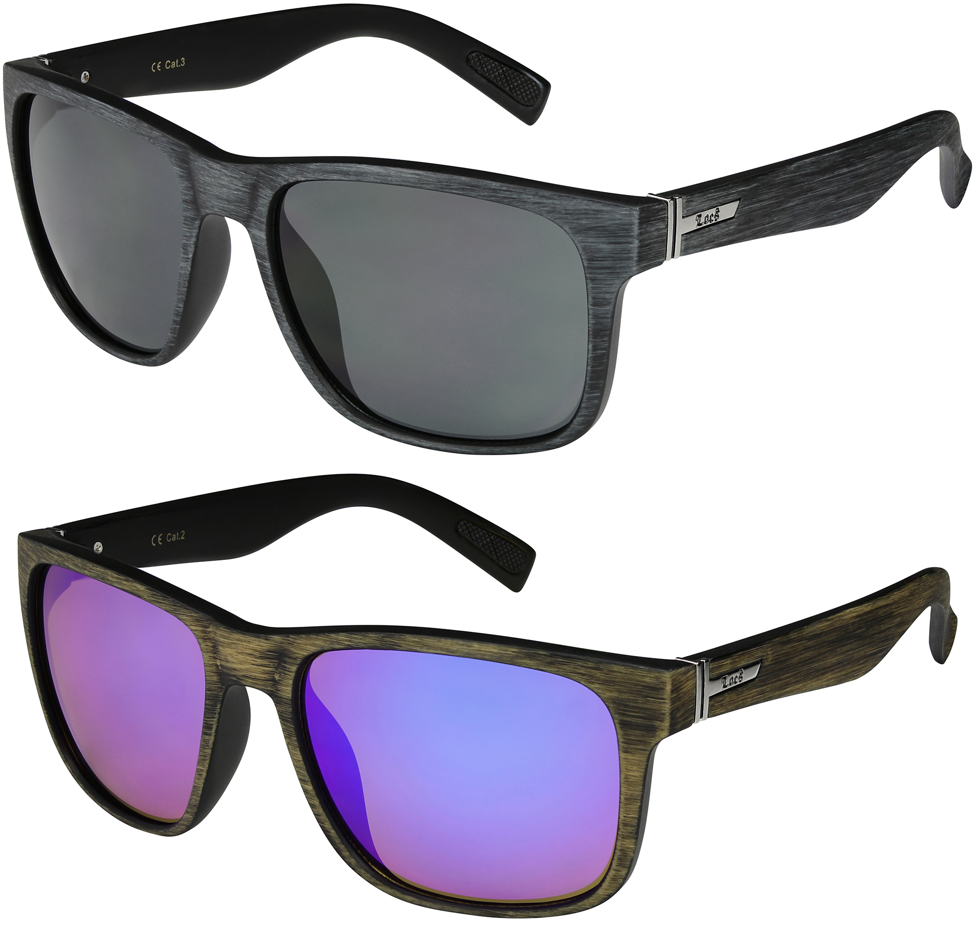 2er Pack Locs 91086 Choppers Sonnenbrille Brille Herren Frauen schwarz weiß matt 